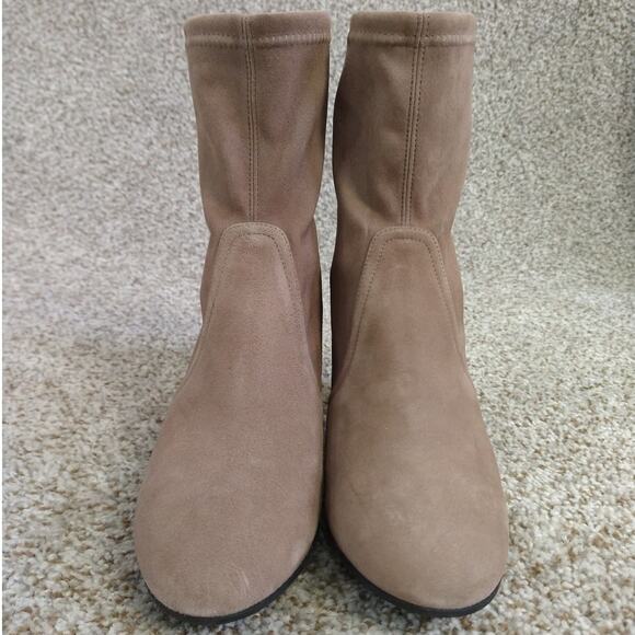 Stuart Weitzman Margot 75 Taupe Suede Ankle Booties | Size 9 - Picture 3 of 14